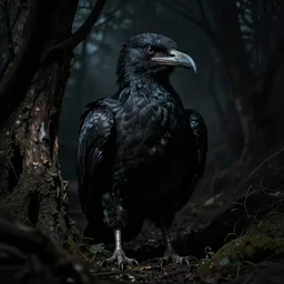 A giant bird hiding in the shadows, waiting to strike, dark, threatening, gloomy, doom, frightful, by Ralph Horsley