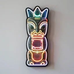 rayc neon sign on a tiki bar by simon stalenhag