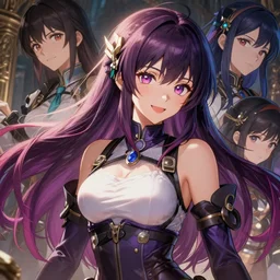 the portrait of chaotic neutral very colorful smiling female rogue assassin as unimaginably beautiful, gorgeous, elegant, realistic perky young anime gravure idol, an ultrafine hyperdetailed illustration by kim jung gi, irakli nadar, detailed faces, sharp heavy focus, intricate linework, octopath traveler, unreal engine 5 highly rendered, global illumination, detailed and intricate environment