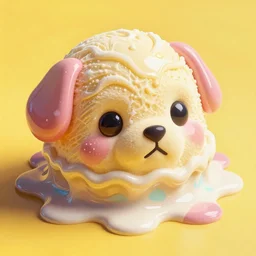 hyperrealistic popart supercute droopy melting! multicolored ice cream with puppy eyes jason limon digital painting dramatic yellow lighting high angle hd 8k sharp shallow depth of field