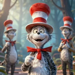 complex 3 d render, hyper detailed, ultra sharp, of the cat in the hat, scary, funny, cinematic, natural soft light, rim light, art by greg rutkowski and jean giraud and moebius, dr seuss