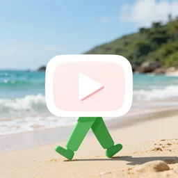Green youtube logo walking on the beach