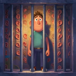 jail, plenty of ears on the walls, best on artstation, colorful sylvain sarrailh concept art, by peter chan, pixar movie