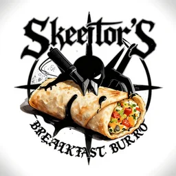 logo of a black metal band named Skeletor\'s breakfast burrito