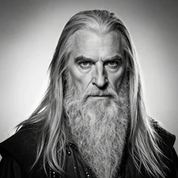 a close - up, black & white studio photographic portrait of gandalf from the lord of the rings, dramatic backlighting