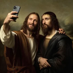 jesus and judas taking a selfie, by davinci