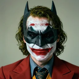 portrait of the joker wearing BatMan mask