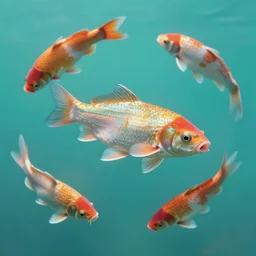 koi fish floating in space, turquoise background, realistic detailed digital art by maxwell boas, jessica rossier, christian dimitrov, anton fadeev, trending on artstation, cgsociety, rendered in unreal engine, soft colors, 4 k, hq