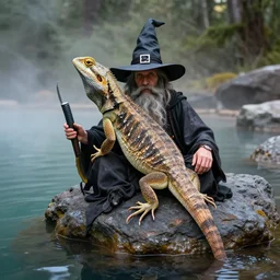 photograph of a wizard lizard man at oregon hotsprings