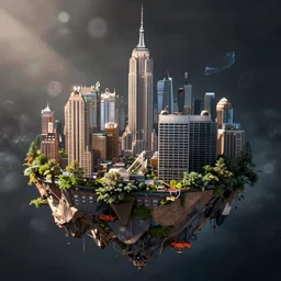 new york city as a floating island in space