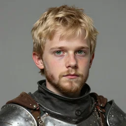 half - length portrait of a 3 5 - year - old human male knight with blonde hair and green eyes, beard, medieval setting, detailed face, highly detailed, artstation, concept art, sharp focus, by greg rutkowski, craig mullins, artgerm