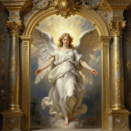 angelic purity, heaven gate, baroque, hyper detailed ornament, 8 k, oil painting, holy lights,