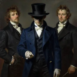 mysterious magician, male, face in shadow, dark blue coat, art by albert edelfelt and greg rutkowski