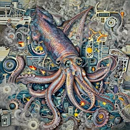 Giant squid attempts to pull a ship into the ocean with it's tentacles . . painting by Louis Philippe Crepin. smoke and flashes . 8k octane beautifully detailed render, post-processing, extremely hyper-detailed, intricate, epic composition, highly detailed attributes, highly detailed atmosphere, cinematic lighting, masterpiece.