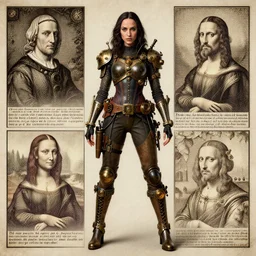highly detailed steampunk gal gadot standing, hieronymus bosch, leonardo da vinci, albrecht durer