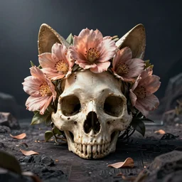 flower cat skull, digital art, cyberpunk, artstation
