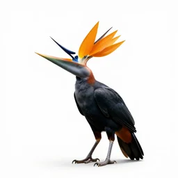 melanistic bird of paradise flower, photorealistic wildlife photography, full body, isolated on a pure white background, centered, entire subject in frame, sharp focus, soft studio lighting