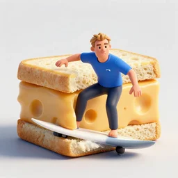 dutch mark rutte hyperrealistic, octane render, surfing on a cheese sandwich