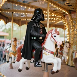 darth vader on a merry go round riding a pony