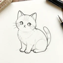 Tattoo Design line sketch adorable lineart kitten, bolt lines very aesthetic