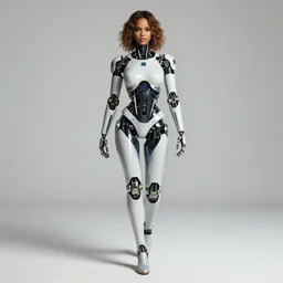 beautiful centered Fine art photo portrait of young Halle Berry as a solarpunk robotic humanoid treading on a lake, white mechanical parts with led lights, photorealistic, white background, highly detailed and intricate, sun lighting, HDR 8k