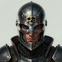 the doomslayer as a realistic cyberpunk knight, closeup portrait art by donato giancola and greg rutkowski, realistic face, digital art, trending on artstation, symmetry!!, skull helmet
