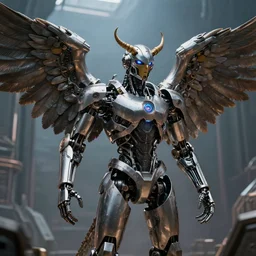 film still of a mechanical angel in a marvel movie, science fiction industrial hard science, 8k, render octane