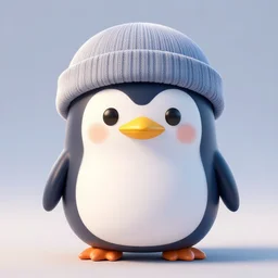 Cute japanese mascot penguin wearing a beanie, 3d, redshift, octane, style of character design, style of plush toy