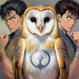 portrait a new mas as hero barn owl based, dc style, barn owl symbol in chest, barn owl mask, hand wraps, by yusuke murata and masakazu katsura, artstation, highly - detailed, cgsociety, oils, colorful, intricate details