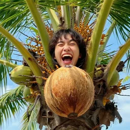 from the coco palm family,, silly, coconut, laughing,
