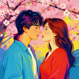 two people in love, spring, pop art, palette colours