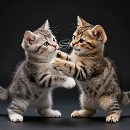 A professional photo of two kittens play-fighting each other; high-quality, dramatic lighting, extremely high detail, trending on artstation