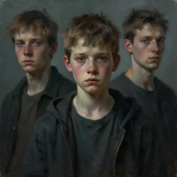 portrait painting of a lost boy by cedric peyravernay and sergey kolesov concept design, atmospheric and sad cinematic lighting, trending on artstation
