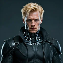 portrait of a blonde bruce wayne, futuristic, cyberpunk, cybernetic enhancements, concept art, trending on artstation, greg rutkowski