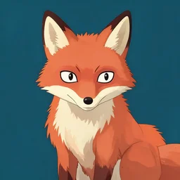 maximalist intimidating fox, clean cel shaded vector art, studio ghibli