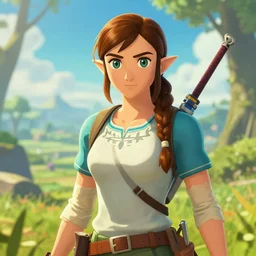 an in game portrait of lara croft from the legend of zelda breath of the wild, breath of the wild art style.