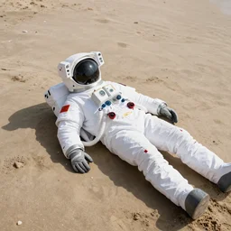 atronaut laying on a beach