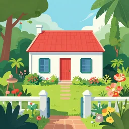 a typical house in a creole garden from reunion island vector image by petros afshar, trending on artstation