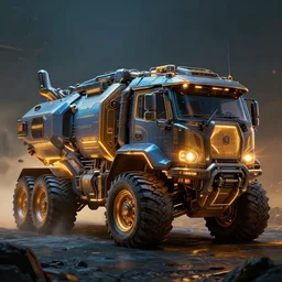 a extreme huge oceanpunk combat truck, luminescent, rule of thirds, golden ratio, ambient lighting, syd mead, greg rutkowski, wlop, artgerm, artstation, highly detailed masterpiece