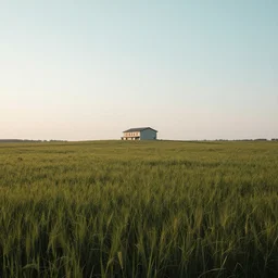 A serene landscape with a singular building in the style of trending on 500px