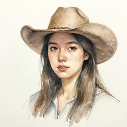 portrait of a country young woman, watercolor and black chalk on paper