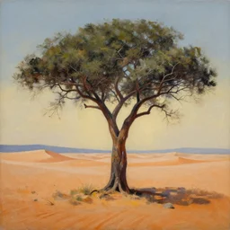 a painting of a tree in the desert, an airbrush painting by breyten breytenbach, neo - primitivism, airbrush art, dystopian art, apocalypse landscape