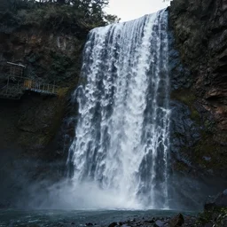 Cliff with a waterfall, matte painting by Dylan Cole, Artstation, 4K