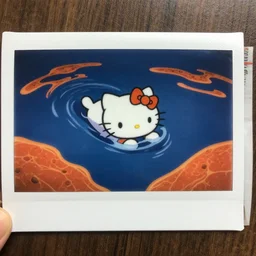 kitty swimming in lava, polaroid