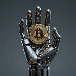 mechanical terminator hand holding a bitcoin between two fingers. centered. horror cyberpunk dystopia style. highly detailed 8 k. intricate. nikon d 8 5 0 3 5 mm. award winning photography.