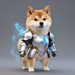 realistic anthropomorphic shiba inu, in avalon armor set, science fiction, glowing aura, by donato giancola and greg rutkowski and wayne barlow and zdzisław beksinski, realistic face, visible face, digital art, artstation, symmetry