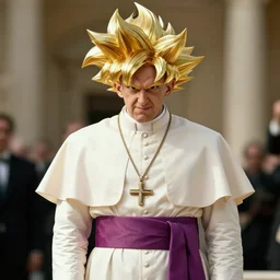photorealistic 1 9 8 0 s cinematic image of the pope going super saiyan level 5