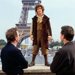 disney's quasimodo standing on a set in paris talking to a director. 1 9 9 5 tv capture.
