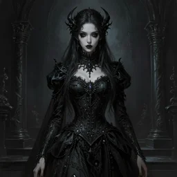 hyper detailed ultra sharp dark majestic girl, ominous gothic aesthetic, haunting, masterpiece, elegant, ornate, intricate, digital painting, concept art, smooth, sharp focus, illustration, art by melissa houpert and greg rutkowski, alexey egorov, felix englund, trending on artstation 8 k