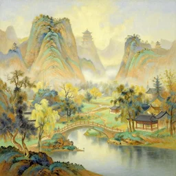 beautiful ancient china landscape by thomas kinkade, trending on artstation